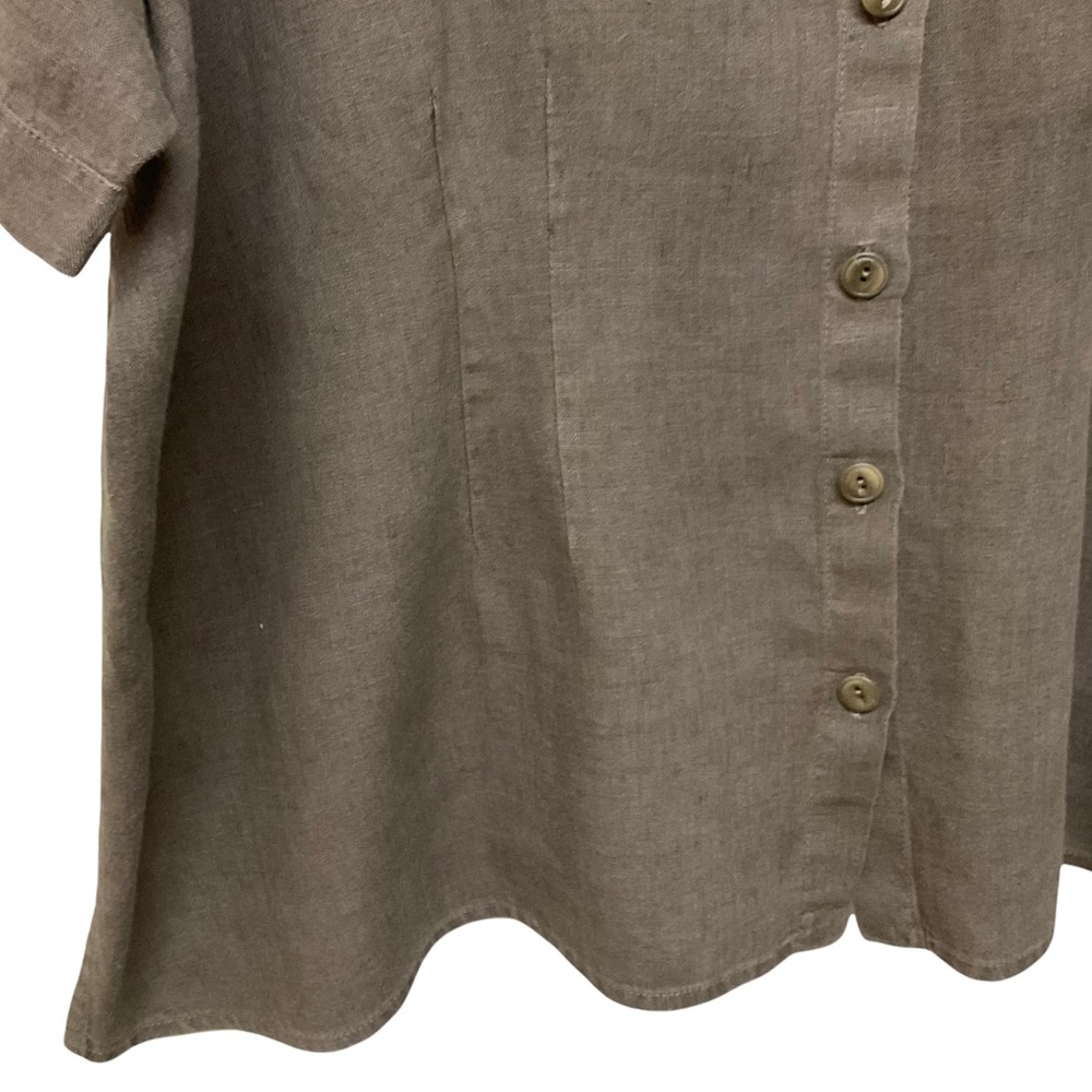 FLAX Lagenlook Linen Oversized Button Up Short Sleeve Blouse Plus 3X 3G - Picture 4 of 7